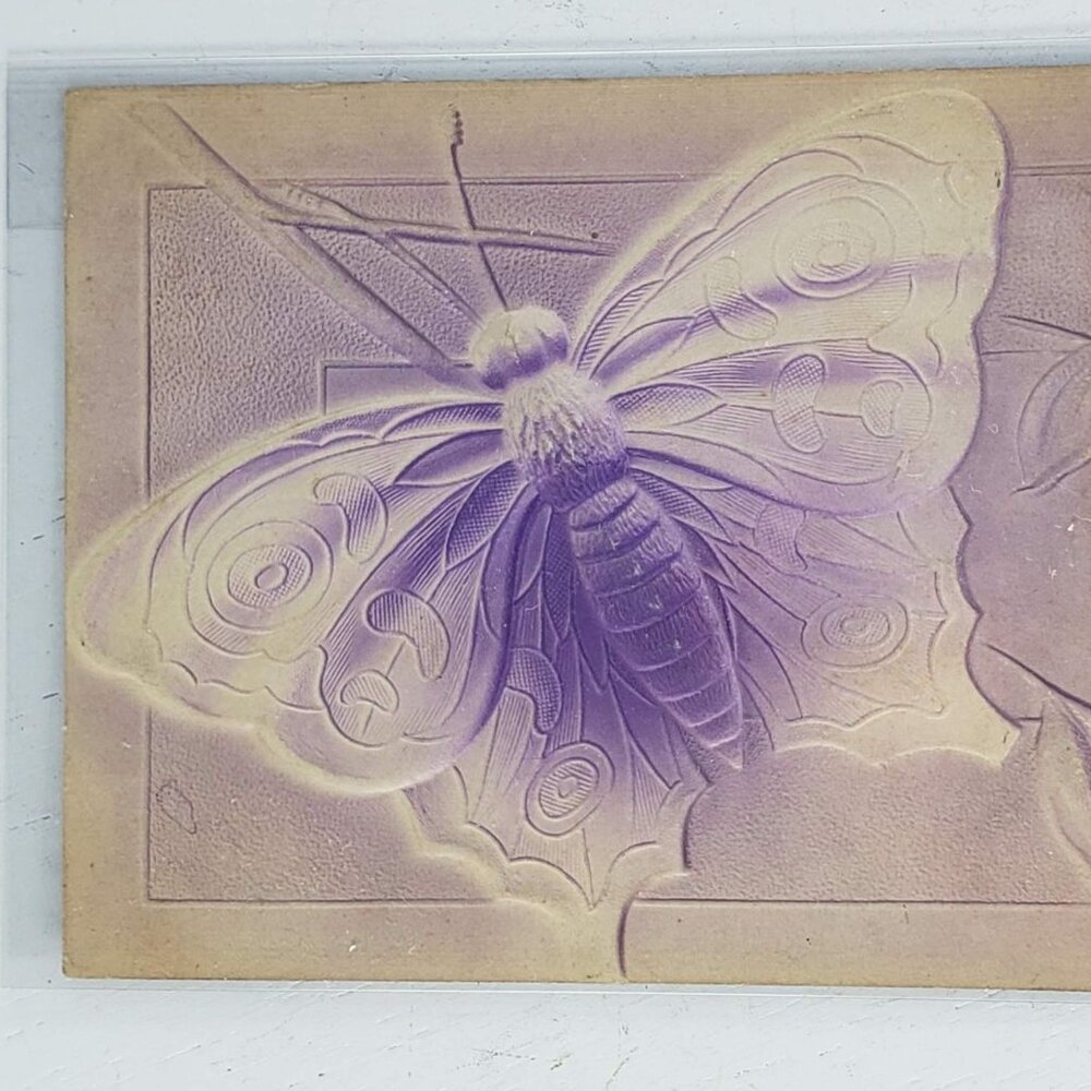 Vintage 1908 Purple Butterfly Embossed Postcard Iowa Grandma Bessie RIngenberg